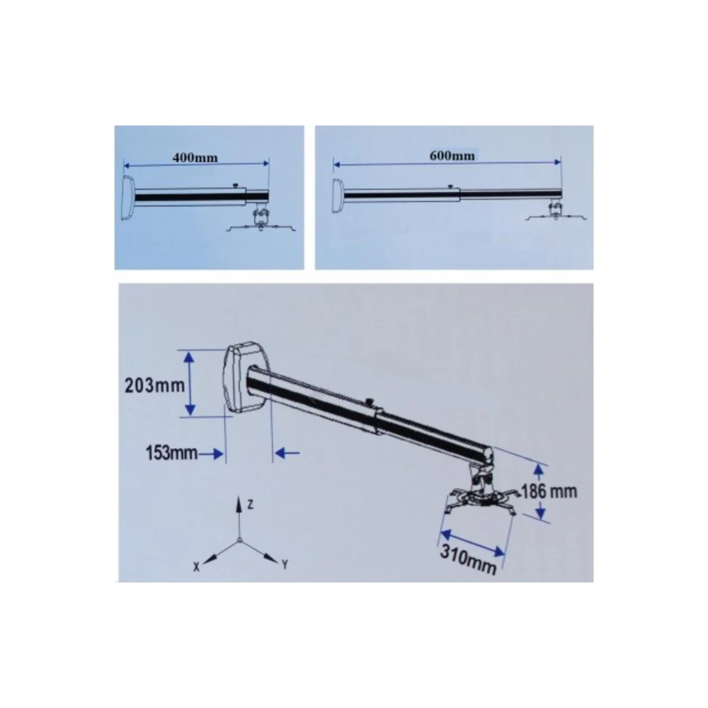 Giá treo máy chiếu gần gắn tường Dalite VTS - kích thước