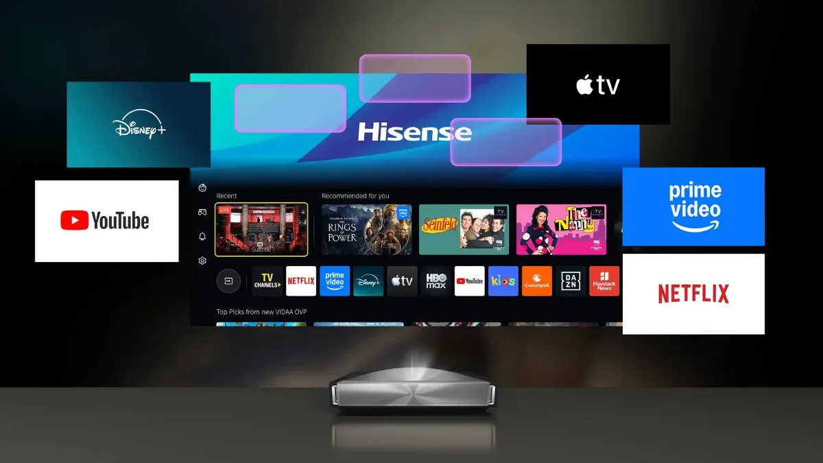 Hệ điều hành VIDAA U9 trên Hisense PX4-PRO với Netflix, YouTube, Prime Video
