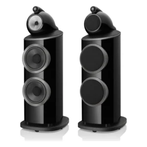 Cặp loa Bowers & Wilkins 801 D4 Đen bóng (Gloss Black) – 1 loa có lưới che, 1 loa không lưới