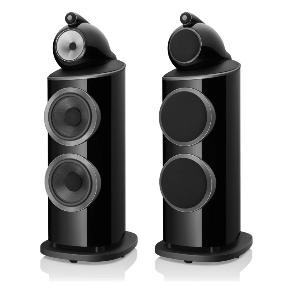 Cặp loa Bowers & Wilkins 801 D4 Đen bóng (Gloss Black) – 1 loa có lưới che, 1 loa không lưới
