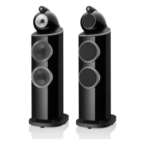 Cặp loa Bowers & Wilkins 803 D4 Đen bóng (Gloss Black) – 1 loa có lưới che, 1 loa không lưới