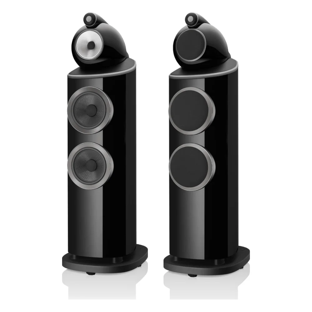 Cặp loa Bowers & Wilkins 803 D4 Đen bóng (Gloss Black) – 1 loa có lưới che, 1 loa không lưới