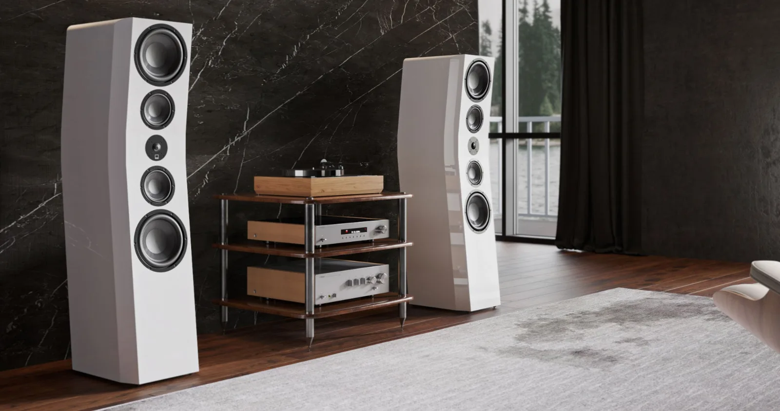 Cặp SVS Ultra Evolution Titan màu Trắng bóng trong phòng nghe nhạc