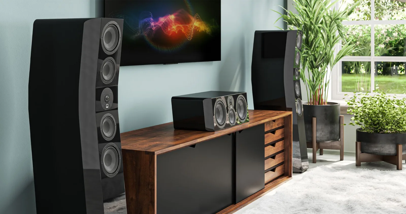 SVS Ultra Evolution Tower trong phòng khách xem phim hiện đại