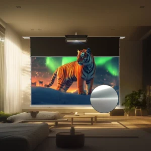 Màn chiếu âm trần VIVIDSTORM PHANTOM Lite Hyper ALR – phòng khách buổi tối