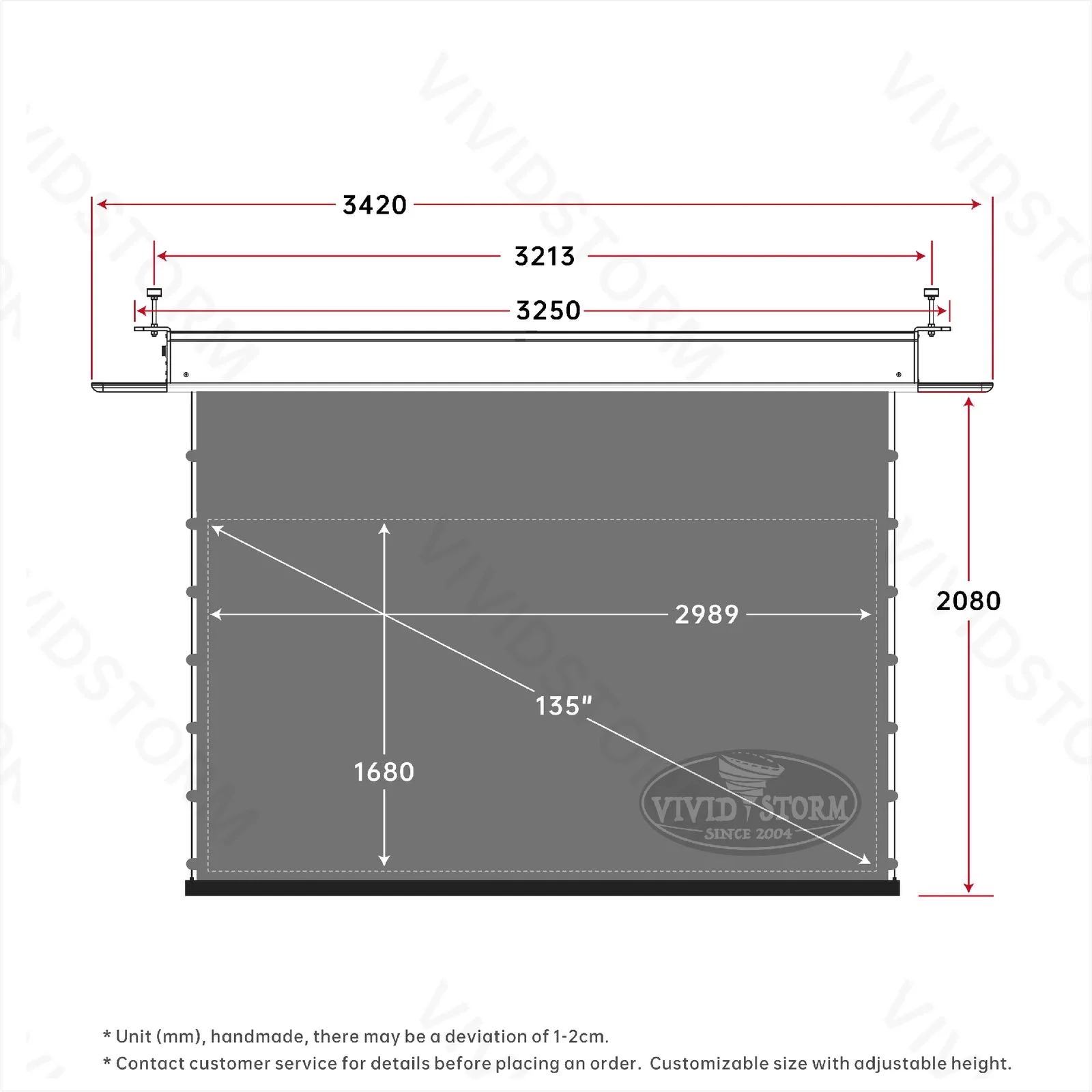Màn chiếu âm trần VIVIDSTORM PHANTOM Obsidian ALR – bản vẽ kích thước 135 inch