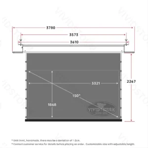 Màn chiếu âm trần VIVIDSTORM PHANTOM Obsidian ALR – bản vẽ kích thước 150 inch