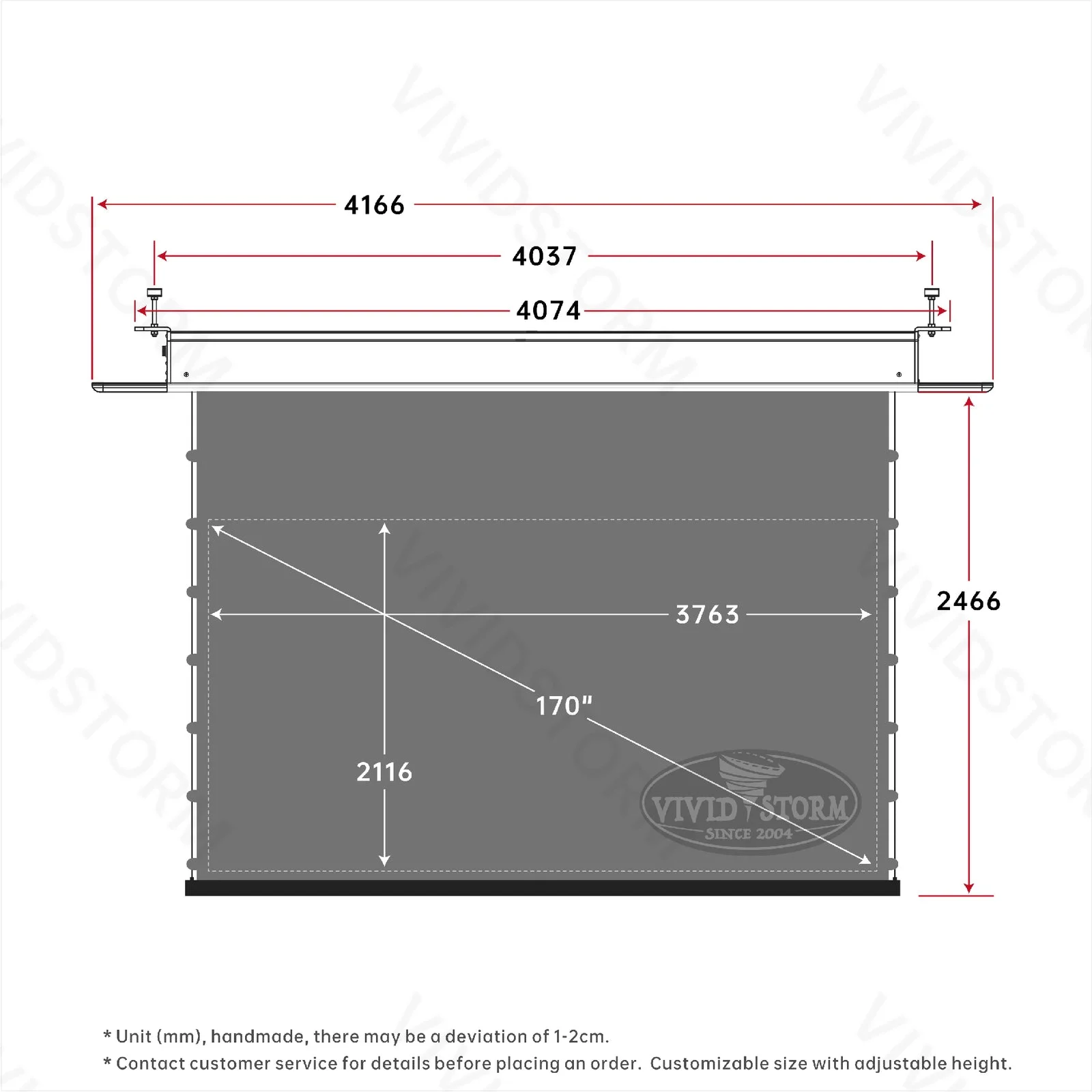Màn chiếu âm trần VIVIDSTORM PHANTOM Obsidian ALR – bản vẽ kích thước 170 inch