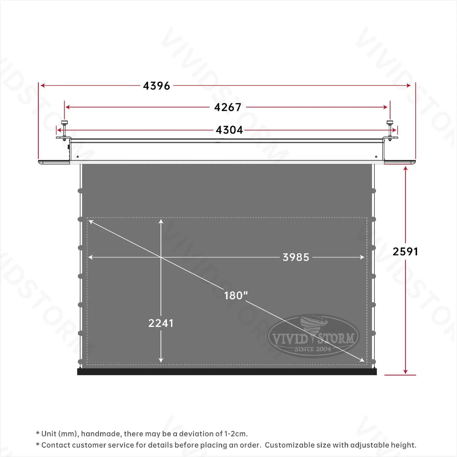 Màn chiếu âm trần VIVIDSTORM PHANTOM Obsidian ALR – bản vẽ kích thước 180 inch