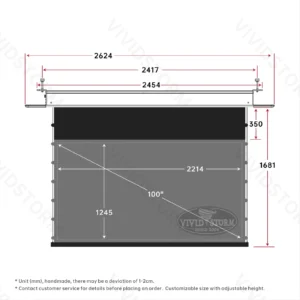 Màn chiếu âm trần VIVIDSTORM PHANTOM UST ALR – bản vẽ kích thước 100 inch