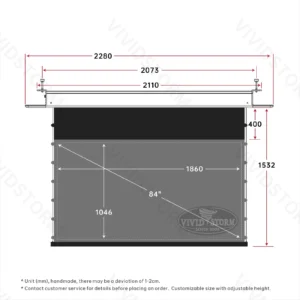 Màn chiếu âm trần VIVIDSTORM PHANTOM UST ALR – bản vẽ kích thước 84 inch