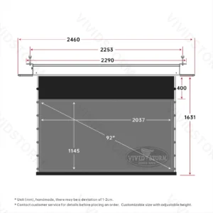 Màn chiếu âm trần VIVIDSTORM PHANTOM UST ALR – bản vẽ kích thước 92 inch