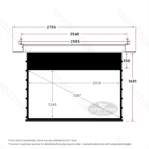 Màn chiếu âm trần VIVIDSTORM PHANTOM White Cinema – bản vẽ kích thước 100 inch