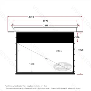 Màn chiếu âm trần VIVIDSTORM PHANTOM White Cinema – bản vẽ kích thước 110 inch