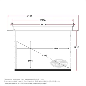 Màn chiếu âm trần VIVIDSTORM PHANTOM White Cinema – bản vẽ kích thước 120 inch