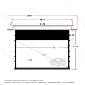 Màn chiếu âm trần VIVIDSTORM PHANTOM White Cinema – bản vẽ kích thước 150 inch
