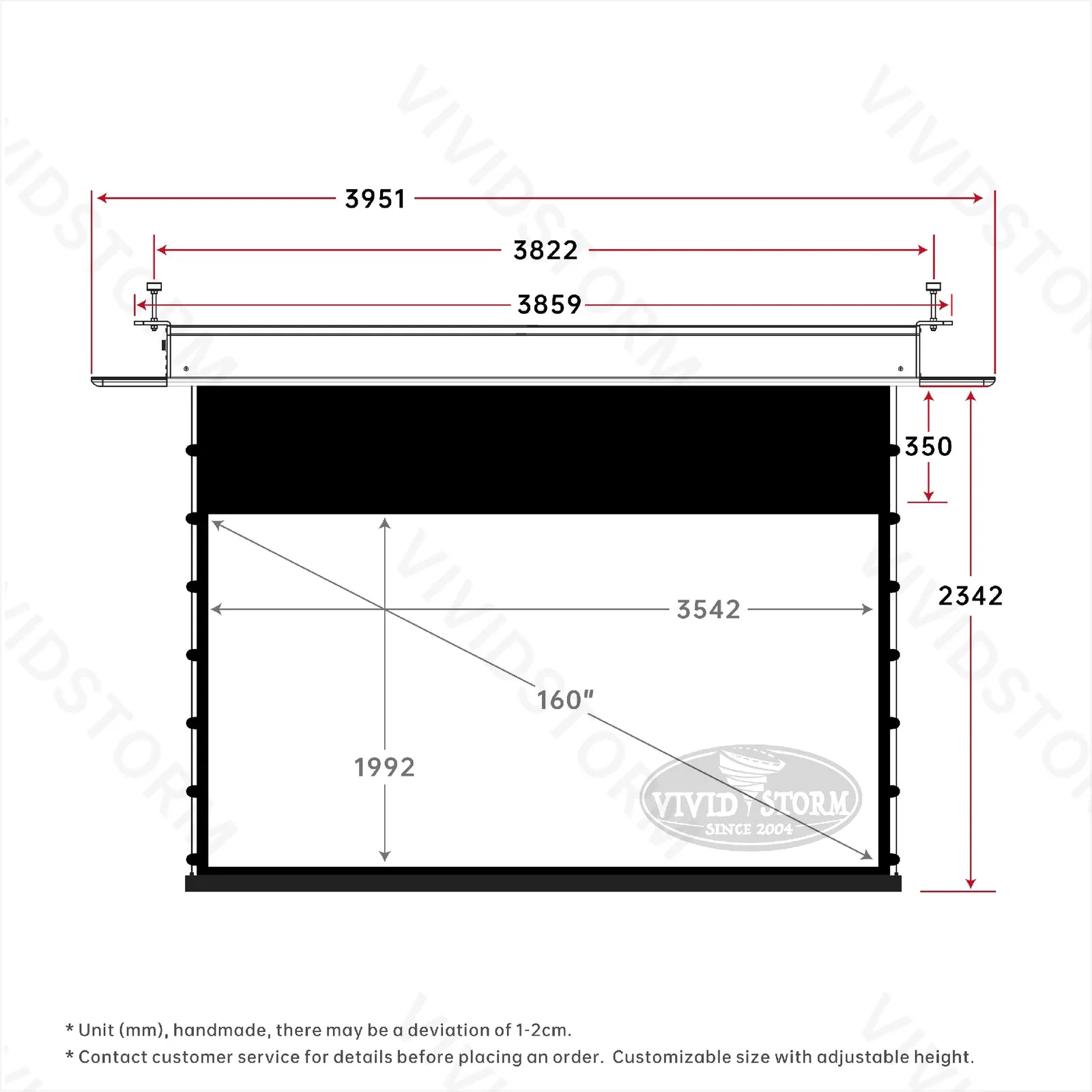 Màn chiếu âm trần VIVIDSTORM PHANTOM White Cinema – bản vẽ kích thước 160 inch