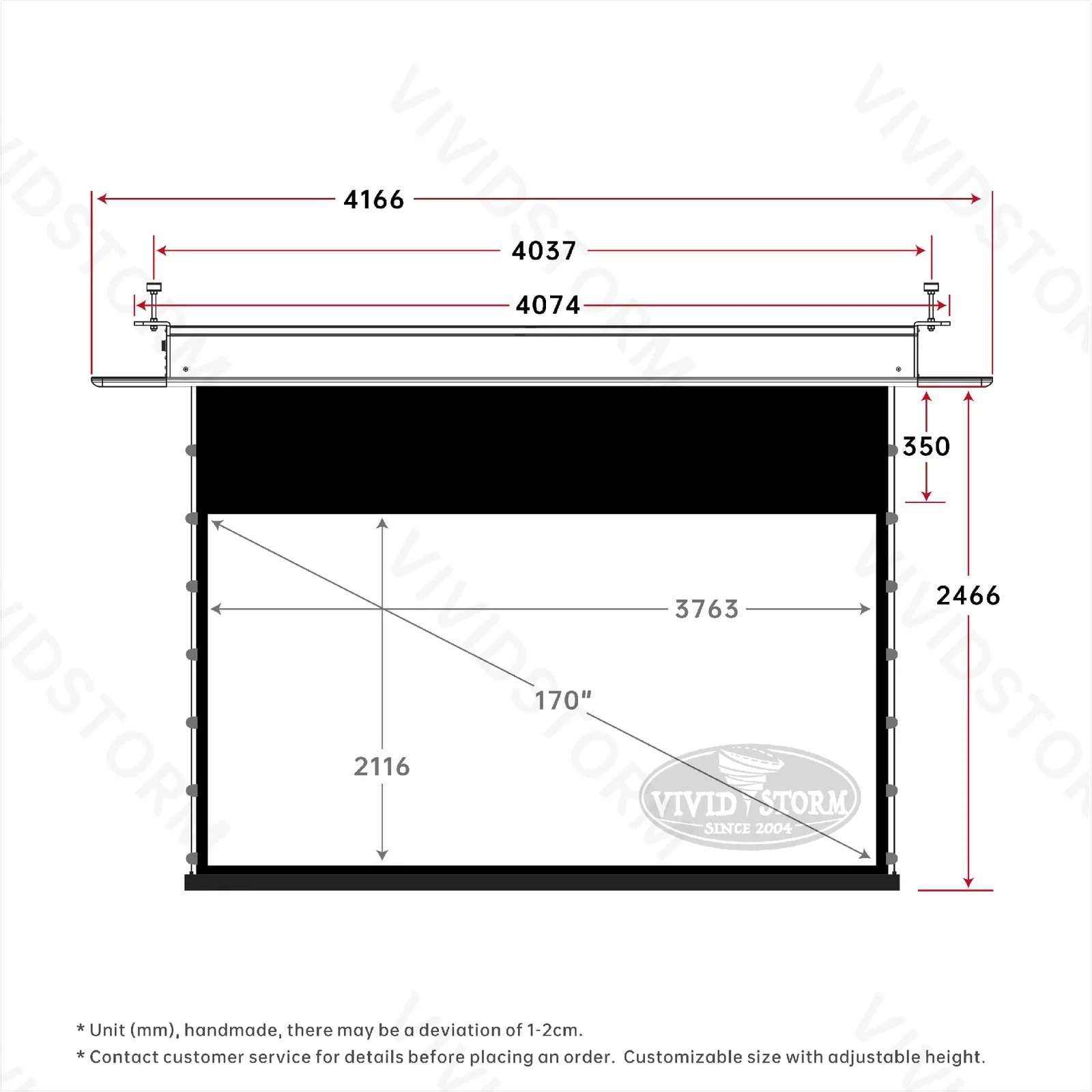 Màn chiếu âm trần VIVIDSTORM PHANTOM White Cinema – bản vẽ kích thước 170 inch