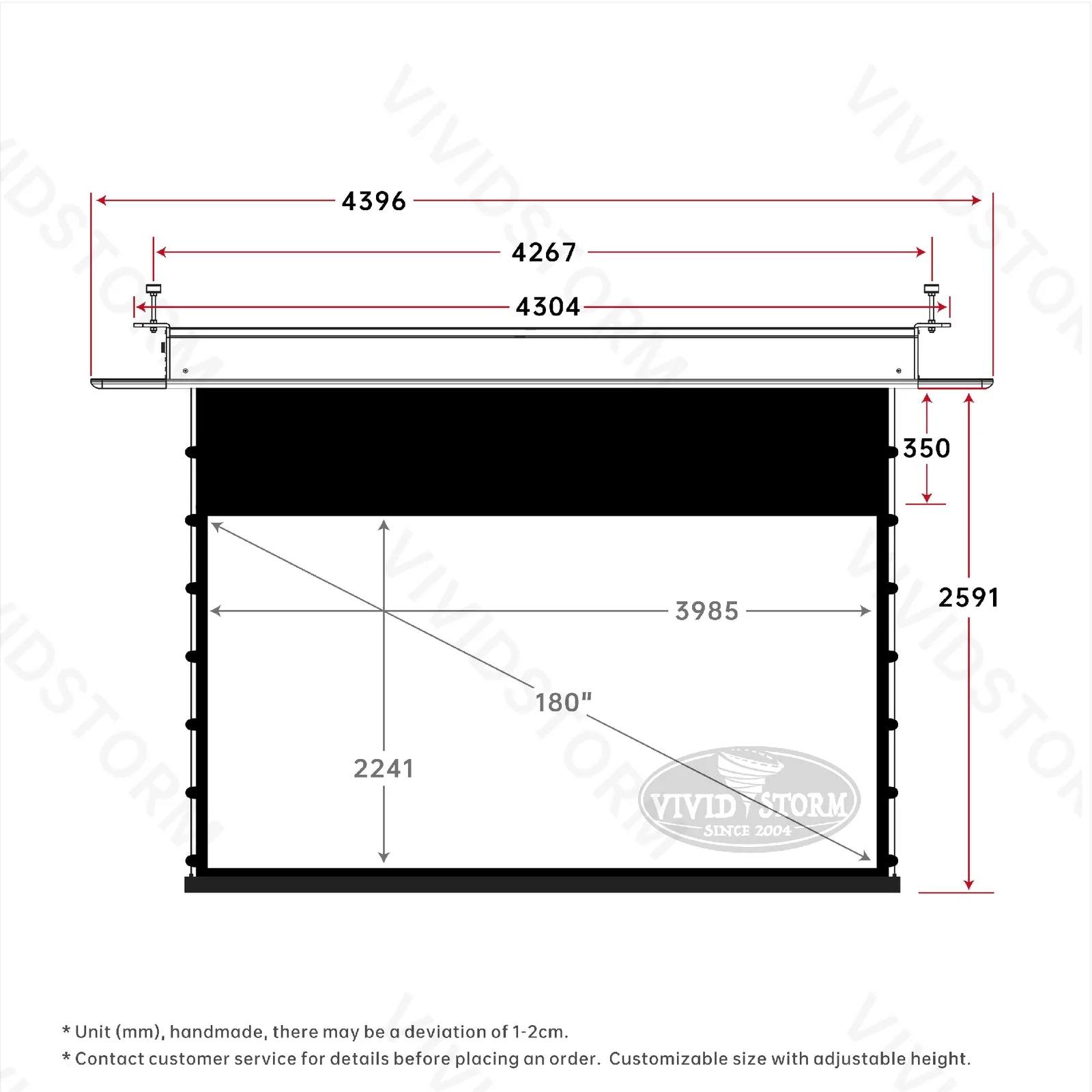 Màn chiếu âm trần VIVIDSTORM PHANTOM White Cinema – bản vẽ kích thước 180 inch