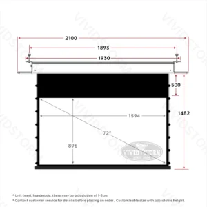 Màn chiếu âm trần VIVIDSTORM PHANTOM White Cinema – bản vẽ kích thước 72 inch