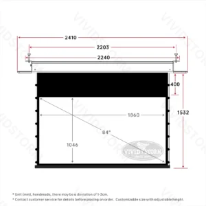 Màn chiếu âm trần VIVIDSTORM PHANTOM White Cinema – bản vẽ kích thước 84 inch