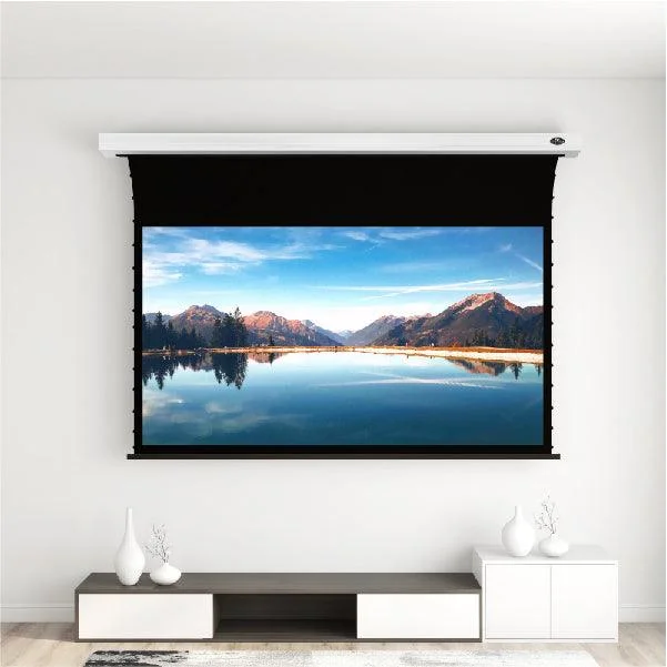 Màn chiếu điện để sàn VIVIDSTORM Pearl White Cinema Plus – kèm kệ TV