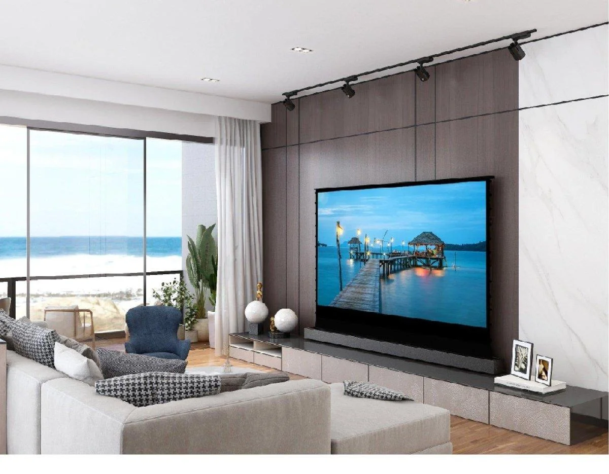 Màn chiếu điện để sàn VIVIDSTORM Pearl White Cinema Plus – đặt trên sàn, không khoan tường