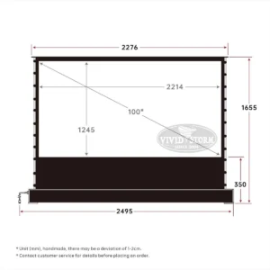 Màn chiếu điện để sàn VIVIDSTORM Pearl White Cinema Plus – bản vẽ kích thước 100 inch