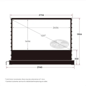 Màn chiếu điện để sàn VIVIDSTORM Pearl White Cinema Plus – bản vẽ kích thước 120 inch