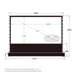 Màn chiếu điện để sàn VIVIDSTORM Pearl White Cinema Plus – bản vẽ kích thước 92 inch