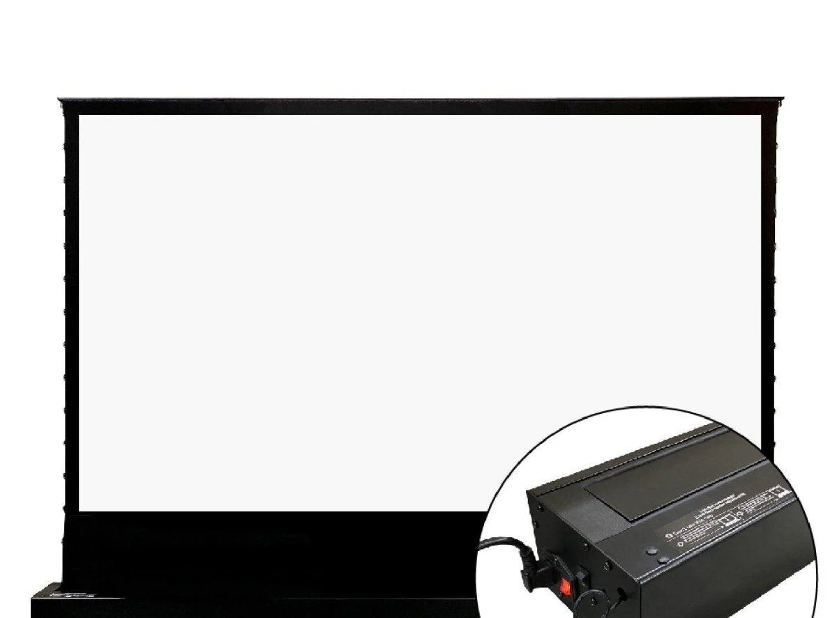 Màn chiếu điện để sàn VIVIDSTORM Pearl White Cinema Plus – hộp màn vỏ đen