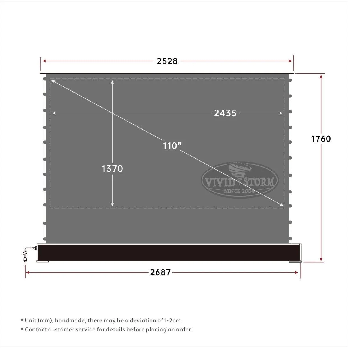 Màn chiếu điện để sàn VIVIDSTORM S 3D ALR – bản vẽ kích thước 110 inch
