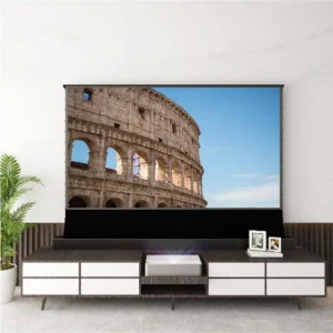 Màn chiếu điện để sàn VIVIDSTORM S Lite Hyper – kèm kệ TV phòng khách
