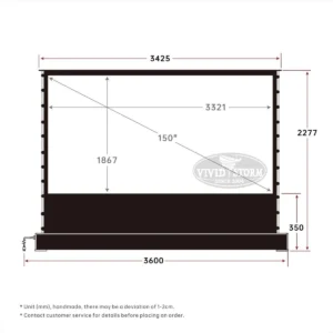 Màn chiếu điện để sàn VIVIDSTORM S White Cinema – bản vẽ kích thước 150 inch