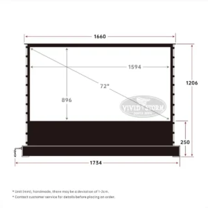Màn chiếu điện để sàn VIVIDSTORM S White Cinema P – bản vẽ kích thước 72 inch