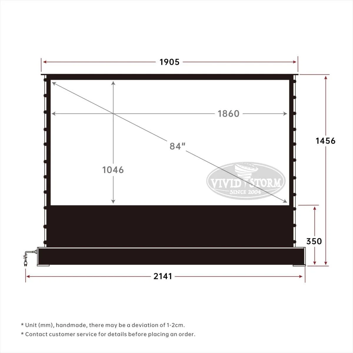 Màn chiếu điện để sàn VIVIDSTORM S White Cinema P – bản vẽ kích thước 84 inch