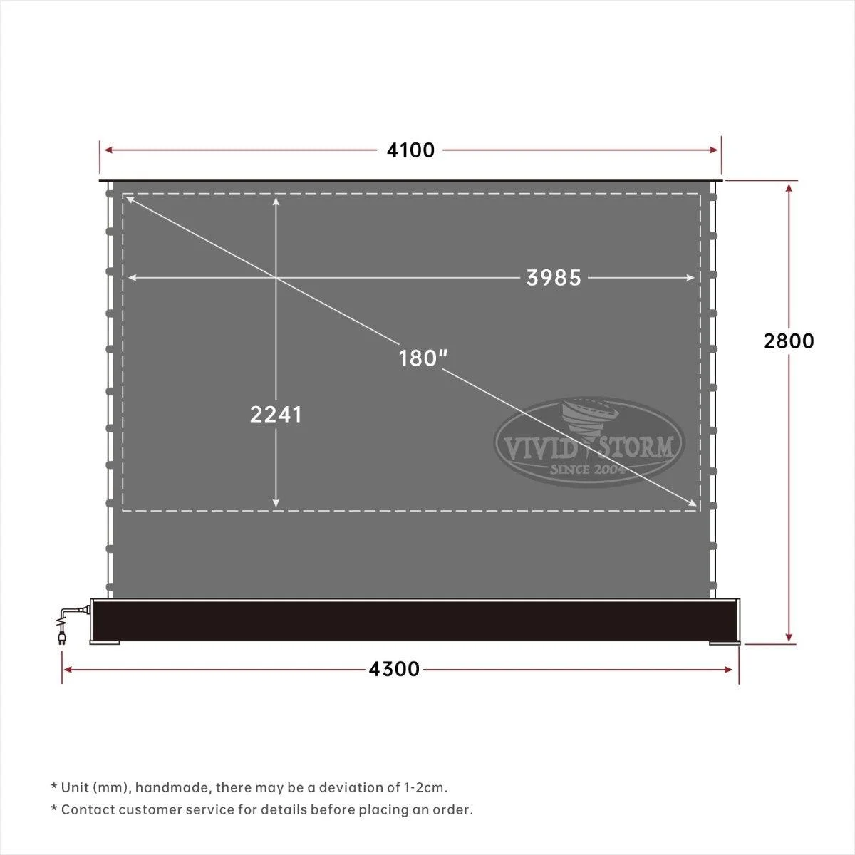 Màn chiếu điện để sàn VIVIDSTORM TITAN – bản vẽ kích thước 180 inch