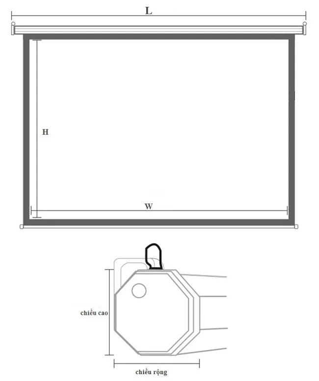 Màn chiếu điện DALITE Film Fiberglass 16:9 – sơ đồ kích thước