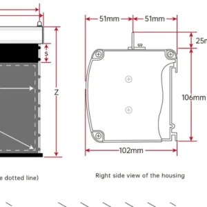 Màn chiếu điện UST VIVIDSTORM PRO Slimline ALR – sơ đồ kích thước hộp màn và ke treo