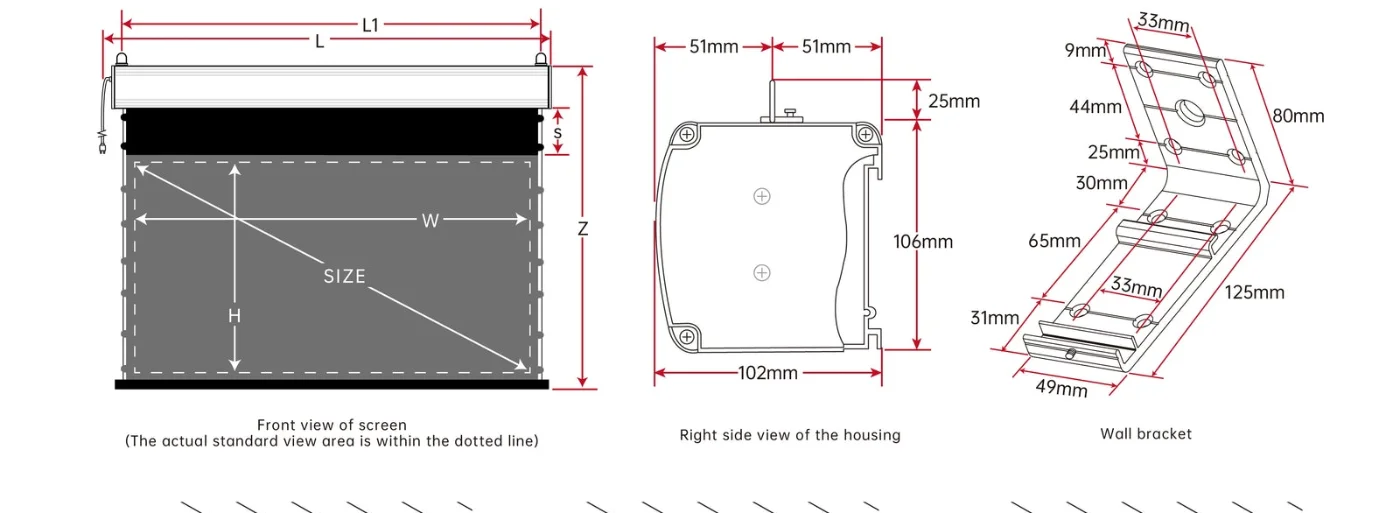 Màn chiếu điện UST VIVIDSTORM PRO Slimline ALR – sơ đồ kích thước