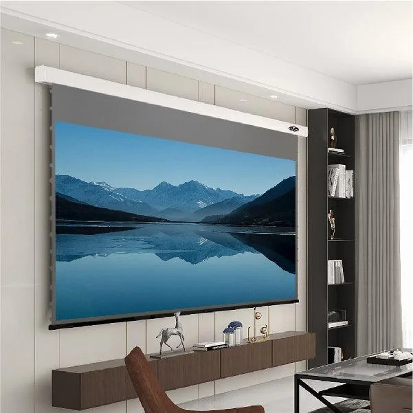 Màn chiếu điện căng tab VIVIDSTORM ALR Slimline – phòng khách hiện đại
