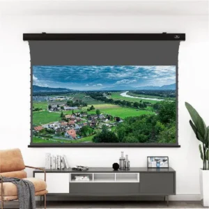 Màn chiếu điện căng tab VIVIDSTORM ALR Slimline – phòng khách nhìn ra vườn