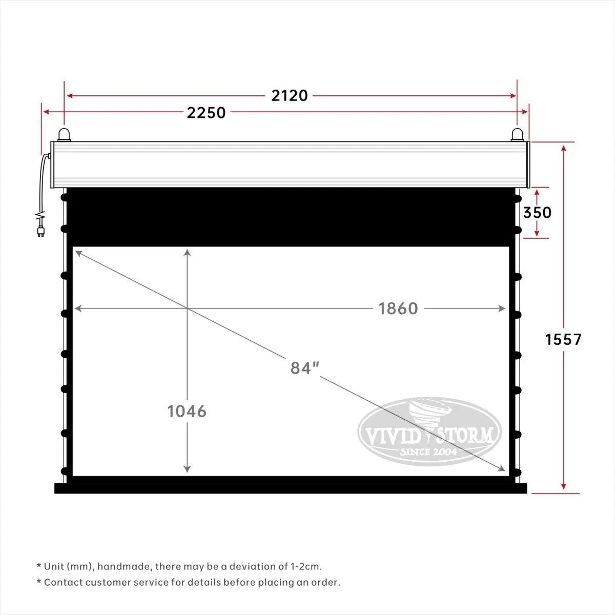 Màn chiếu điện căng tab VIVIDSTORM White Cinema P Slimline – bản vẽ kích thước 84 inch