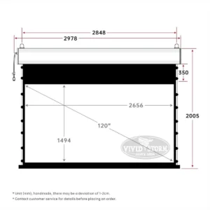 Màn chiếu điện căng tab VIVIDSTORM White Cinema Slimline – bản vẽ kích thước 120 inch