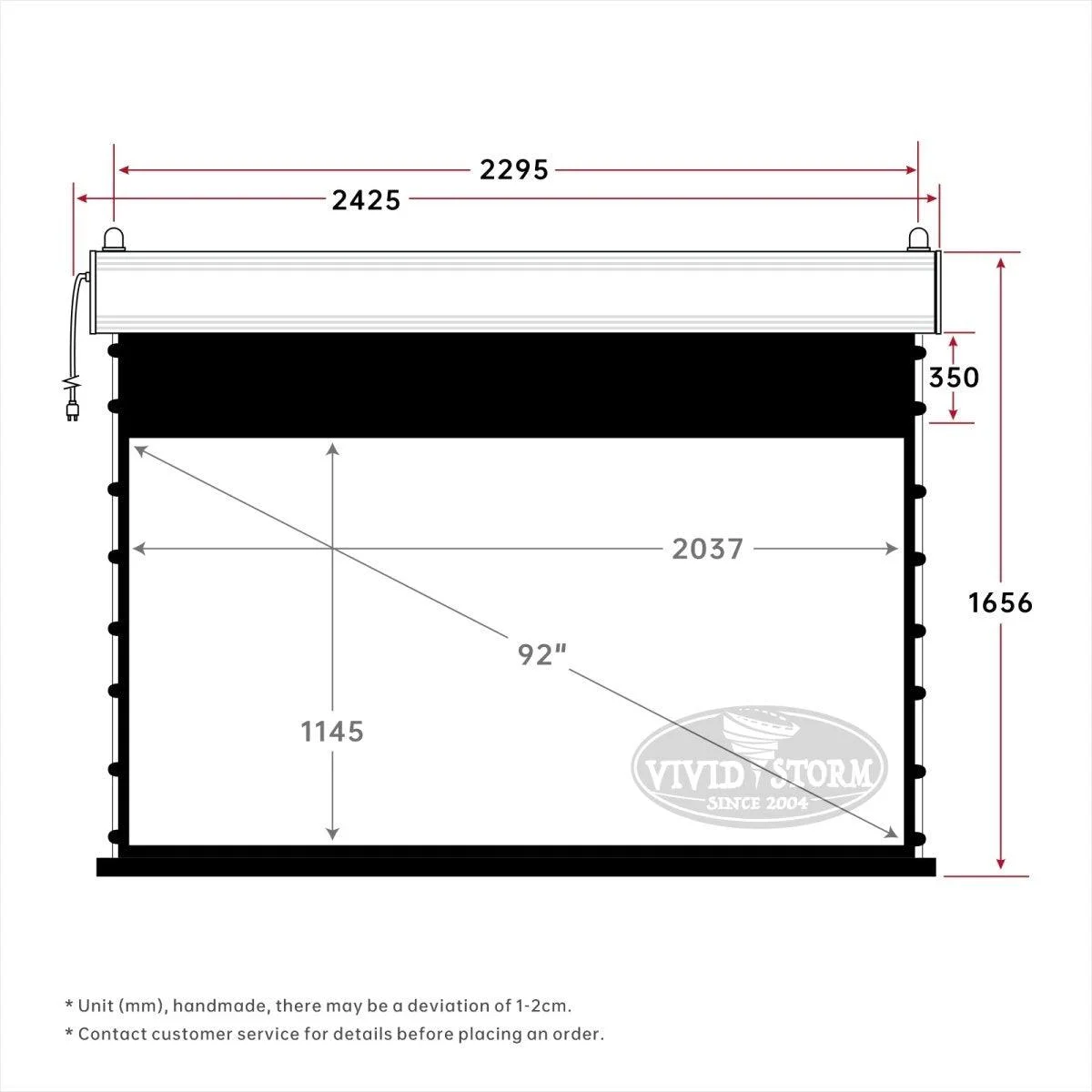 Màn chiếu điện căng tab VIVIDSTORM White Cinema Slimline – bản vẽ kích thước 92 inch