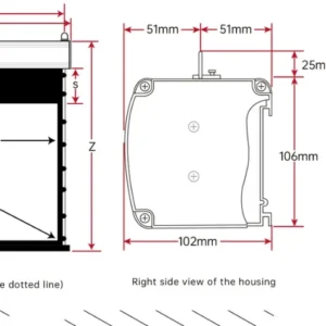 Màn chiếu điện căng tab VIVIDSTORM White Cinema Slimline – sơ đồ kích thước