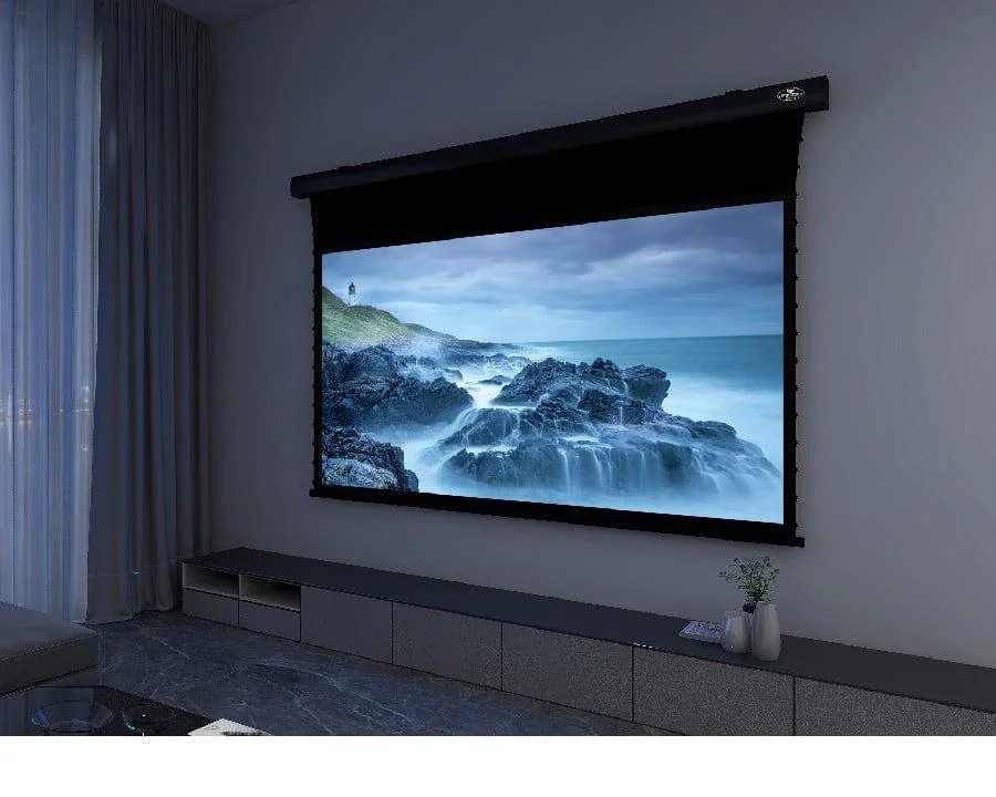 Màn chiếu điện căng tab VIVIDSTORM White Cinema Slimline – xem phim trong phòng khách