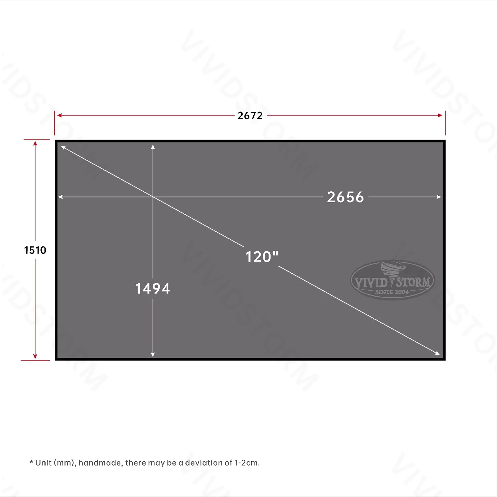 Màn chiếu khung cố định VIVIDSTORM Fusion ALR – bản vẽ kích thước 120 inch