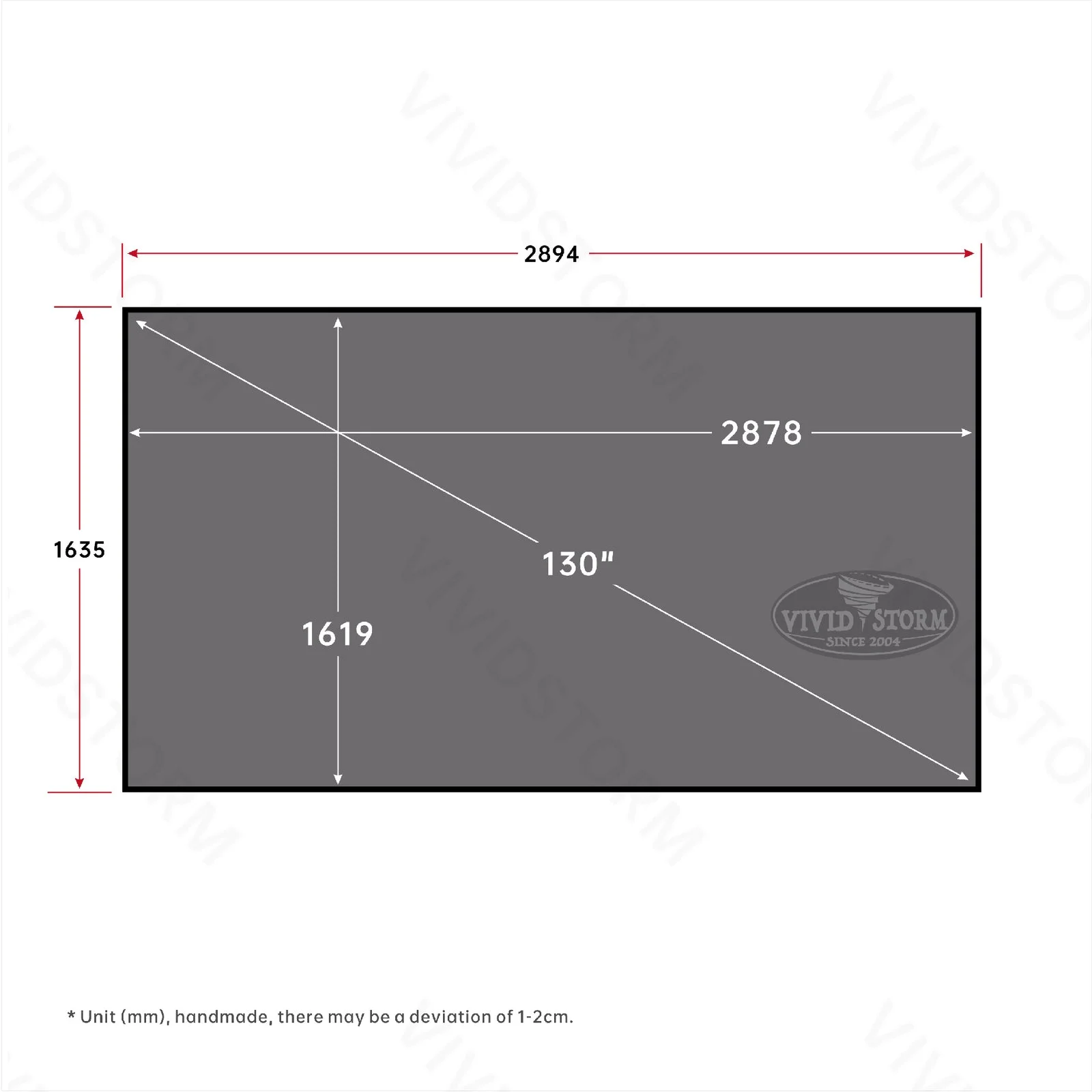 Màn chiếu khung cố định VIVIDSTORM Fusion ALR – bản vẽ kích thước 130 inch