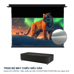 Trọn bộ máy chiếu siêu gần Epson EH-LS970B + màn chiếu âm trần VIVIDSTORM PHANTOM Lite Hyper ALR 150 inch